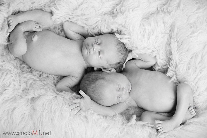 Studio M1; sesja zdjęciowa bliźniaków noworodków
